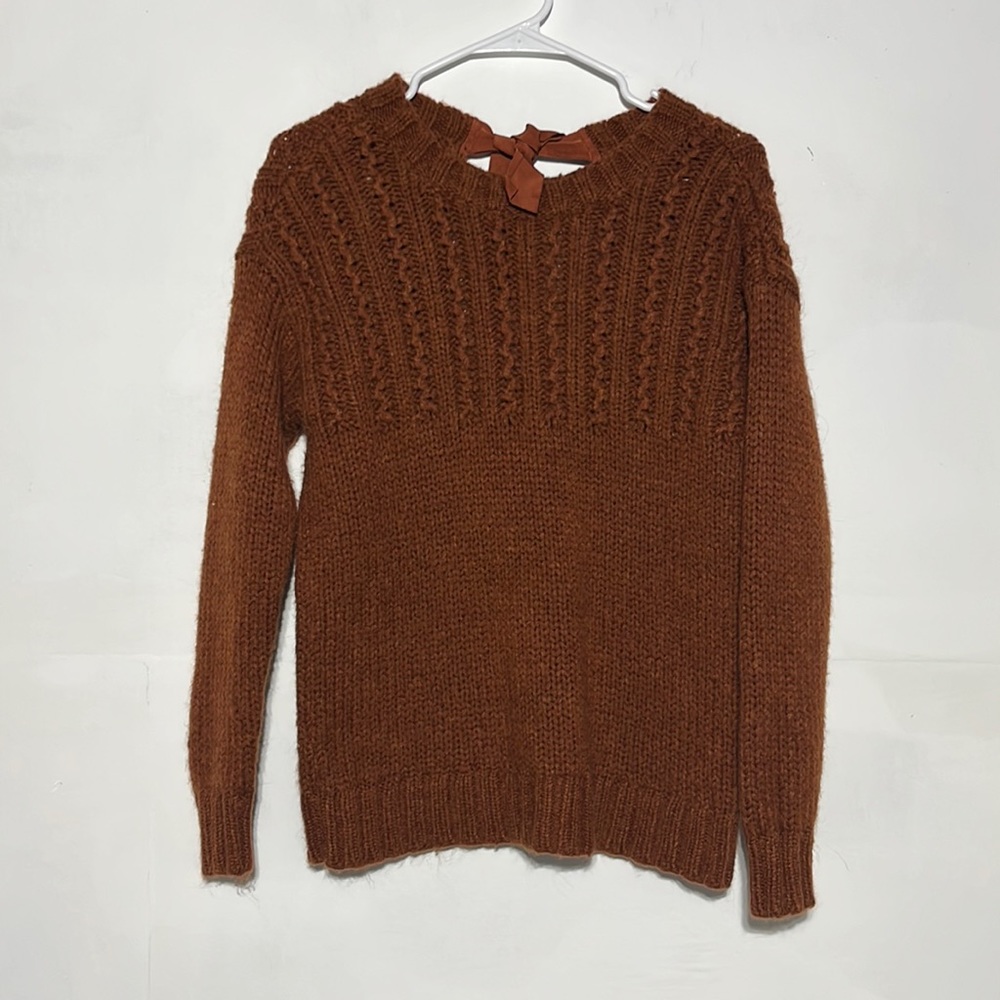 Aerie Rust Orange Knit Chunky Tie Open Back Wool Alpaca Mix Sweater Size XS - Picture 2 of 10